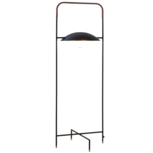 Black floor lamp with metal hat stand.