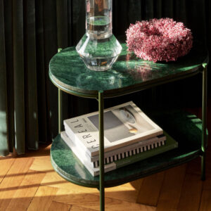 Green marble corner table oval metal