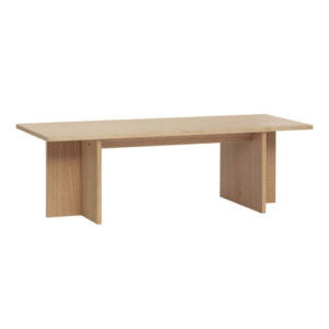 Rectangular indoor coffee table with oak veneer and natural wood finish
