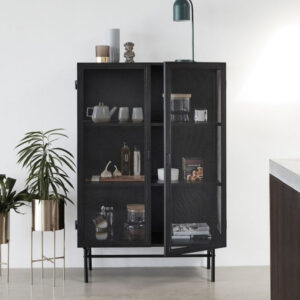 black metal cabinet with double interior storage for kitchen or room
