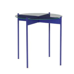 Round Glass Metal Corner Table, Transparent Blue