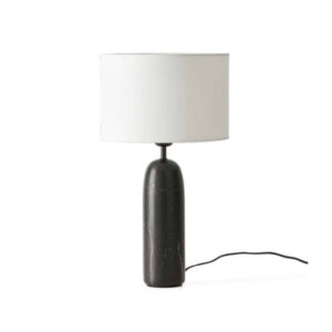 round marble lamp with black and white metal lampshade for desk
