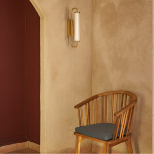 Gold transparent metal and glass cylinder wall sconce