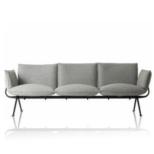 3-seater beige sofa with metal frame, black metal legs, rectangular shape, for living room