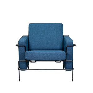 Blue textile office chair with steel frame