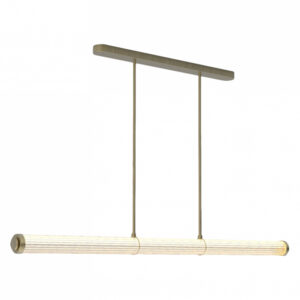 Hanging brass lamp with extruded transparent glass and inner tube made of frosted glass.