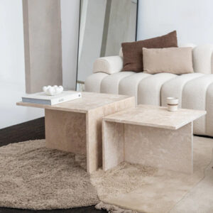 Travertine Living Room Table Beige Support