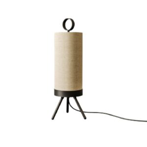 amp, beige cylindrical textile with decorative metal